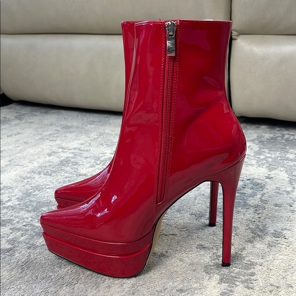 New Dolls Kill Lemon Drop by Privileged Shiny Red Heeled Platform Boots 10 - Picture 2 of 15